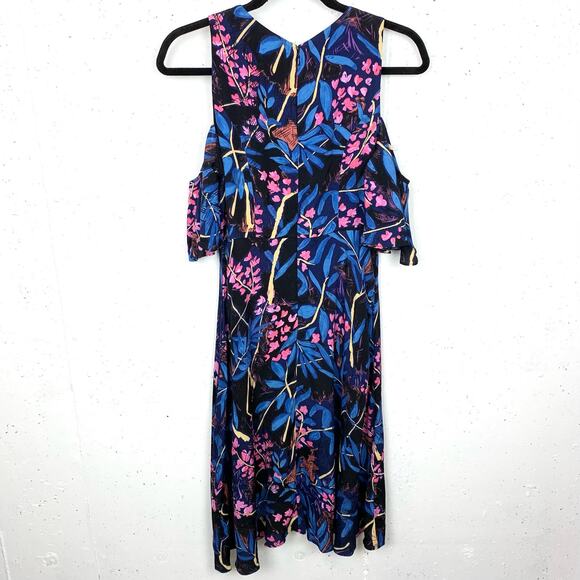 Anthropologie Maeve Womens Elia Dress Open Shoulder Floral Print Blue Pink 6 - Picture 5 of 15